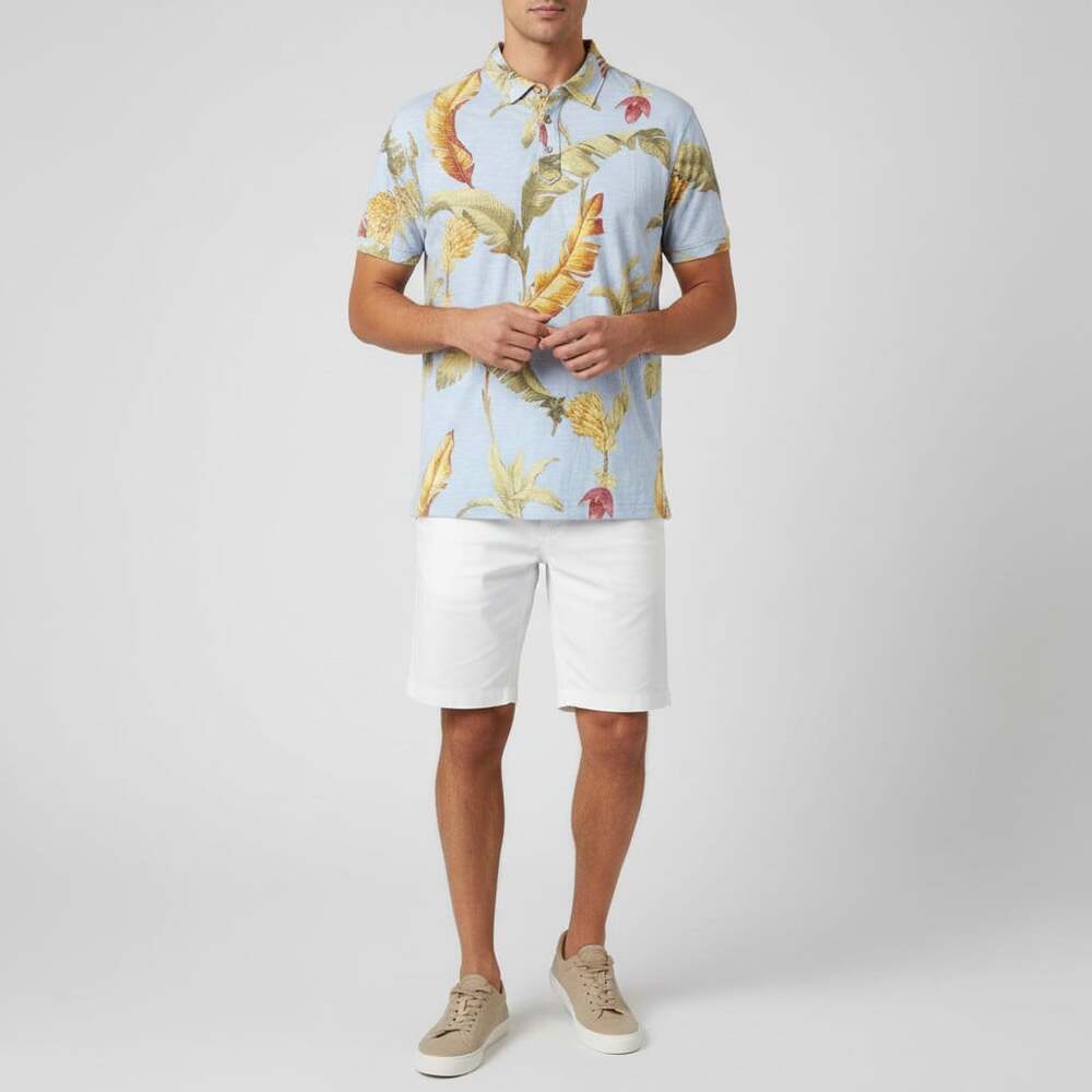 Tommy Bahama Polo Men's Large Sky Blue Tropical Botanical Print Pima Cotton